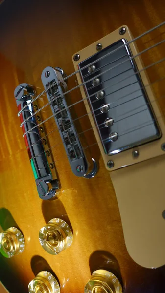 Elektrická Kytara Tělo Detailní Záběr Pozadí Barev — Stock fotografie