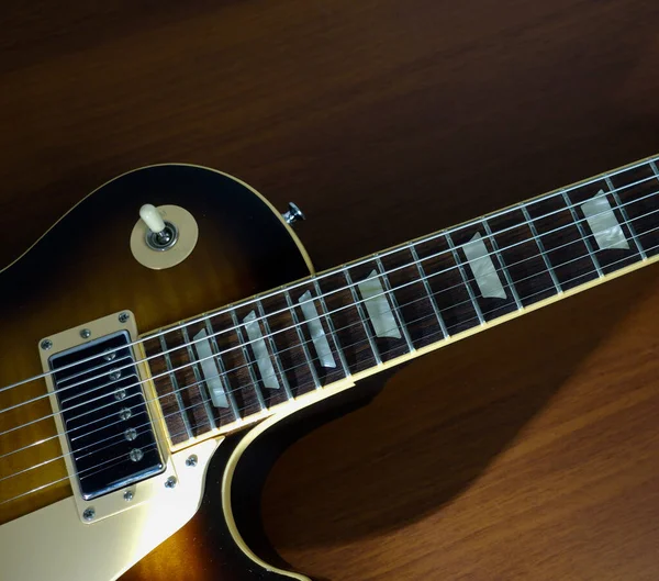 Closeup Guitarra Vintage Fundo Cor Cópia — Fotografia de Stock