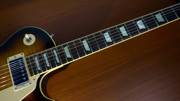 Guitarra Vintage Primer Plano Fondo Color Copiar Espacio — Foto de Stock