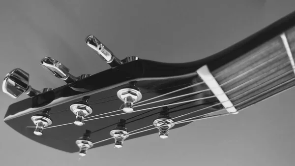 Black Guitar Neck Headstock Copy Space Black White — Stock Photo, Image