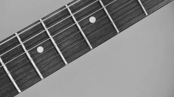 Pescoço Guitarra Close Com Espaço Cópia Preto Branco — Fotografia de Stock