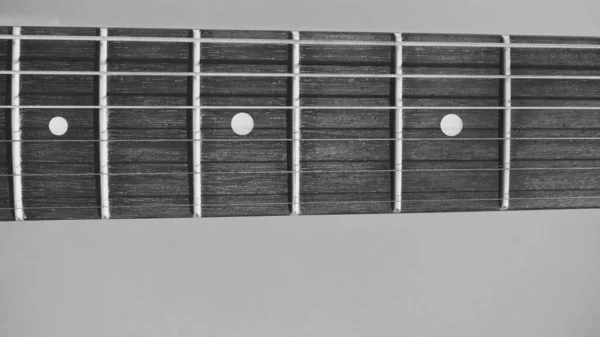 Guitarra Elétrica Pescoço Closeup Com Espaço Cópia Preto Branco — Fotografia de Stock