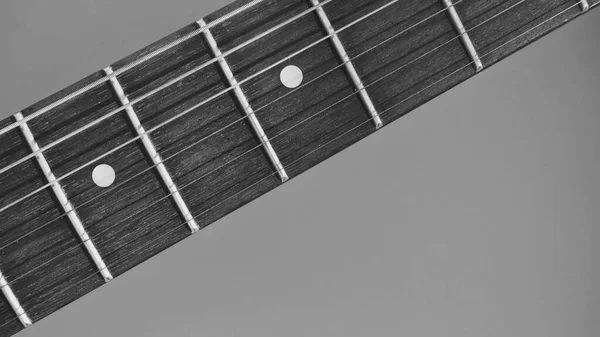 Electric Guitar Neck Closeup Copy Space Black White — Stock Photo, Image