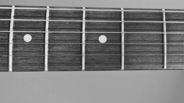 Electric Guitar Neck Closeup Copy Space Black White — Stock Photo, Image