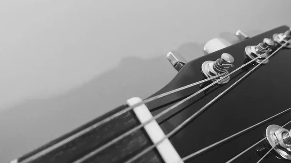 Gitara Elektryczna Szyi Headstock Zbliżenie Miejsca Kopiowania Czarno Białe — Zdjęcie stockowe