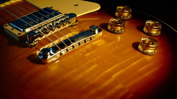 Closeup Guitarra Elétrica Fundo Escuro — Fotografia de Stock