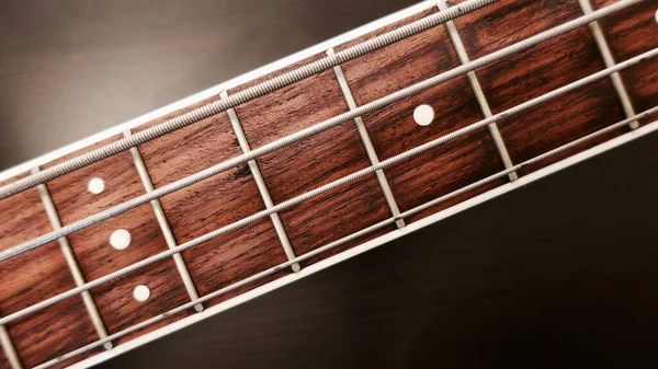 Bass Guitar Neck Copy Space Dark Background — Stock Photo, Image