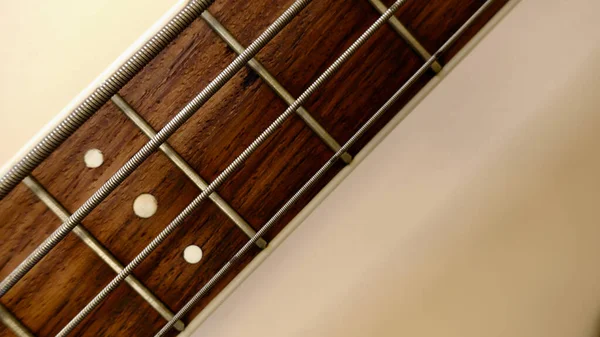 Bajo Guitarra Cuello Primer Plano Copiar Espacio Fondo Blanco —  Fotos de Stock