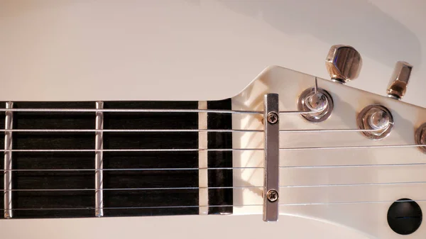 White Electric Guitar Closeup White Background Copy Space — Stock Photo, Image