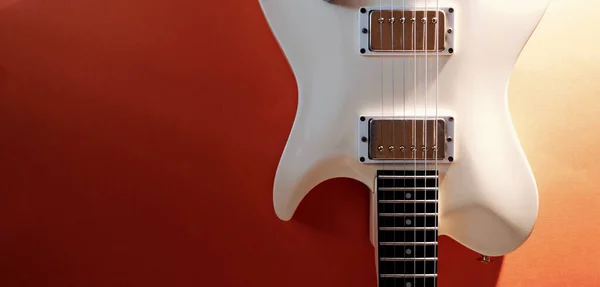 Beyaz Gitar Yakın Plan Kopyalama Alanı Olan Renk Arkaplanı — Stok fotoğraf