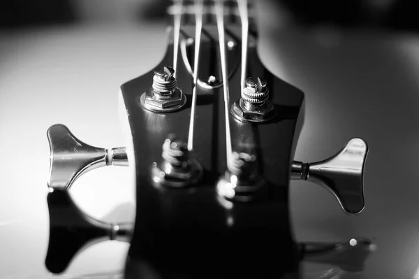 Bass Guitar Closeup Черный Белый — стоковое фото