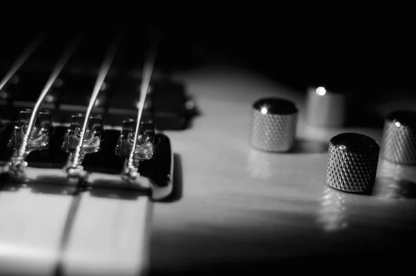 Bass Guitar Closeup Черный Белый — стоковое фото