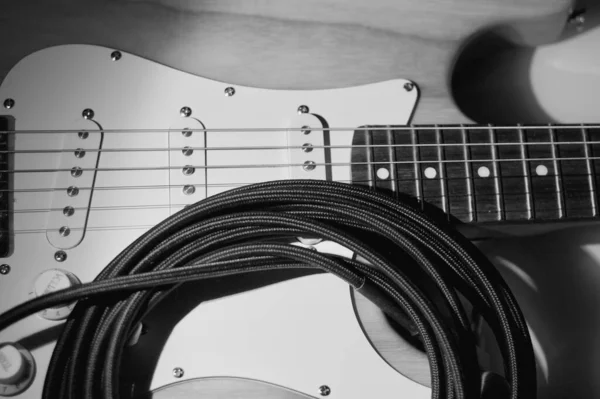 Electric Guitar Guitar Cable Black White — Stock Photo, Image