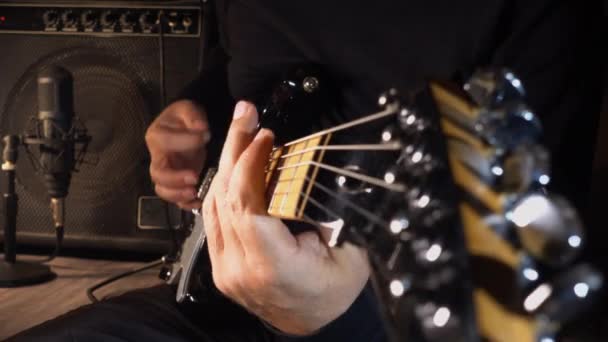 Guitarist Plays Guitar Studio Record — Stock Video