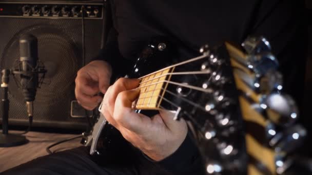 Guitarist Plays Guitar Studio Record — Stock Video