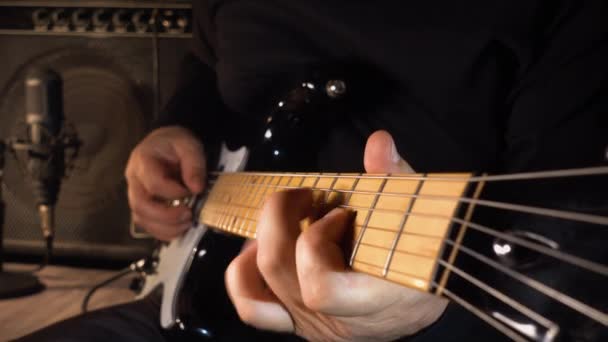 Guitarist Plays Guitar Studio Record — Stock Video