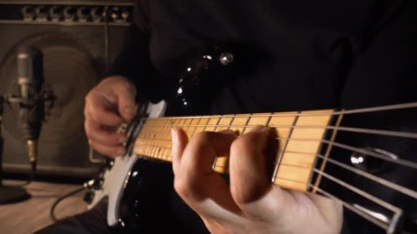 Guitarist Plays Guitar Studio Record — Stock Video