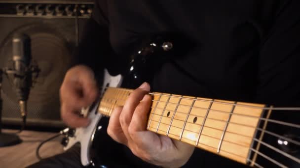 Guitarist Plays Guitar Studio Record — Stock Video