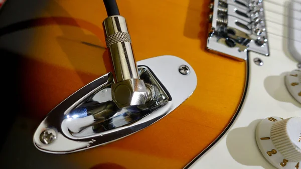 Ηλεκτρική Κιθάρα Closeup Και Υποδοχή Κιθάρας Αντιγραφή Χώρου — Φωτογραφία Αρχείου