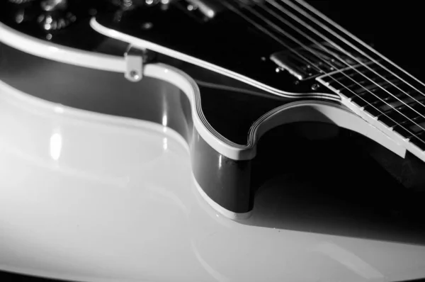 Electric Guitar Closeup Black White — Stock Photo, Image