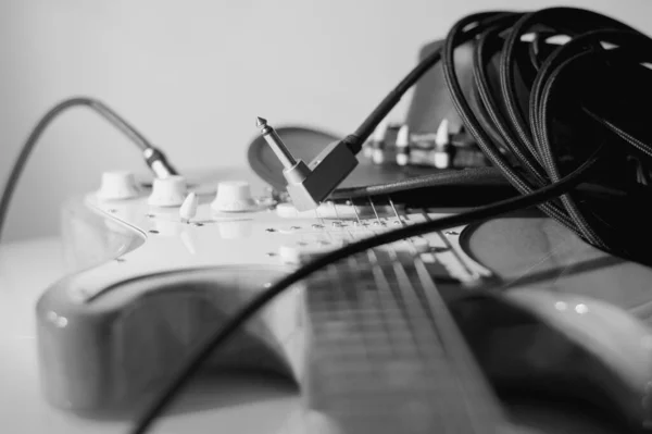 Guitarra Eléctrica Sombrero Vaquero Negro Blanco Negro — Foto de Stock