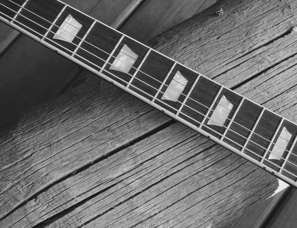 Electric Guitar Wooden Boards Black White — Stock Photo, Image