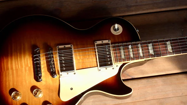 Vintage Elektrische Gitaar Houten Planken — Stockfoto