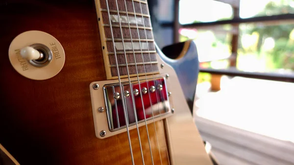 Guitarra Elétrica Vintage Nas Placas Madeira Espaço Cópia — Fotografia de Stock