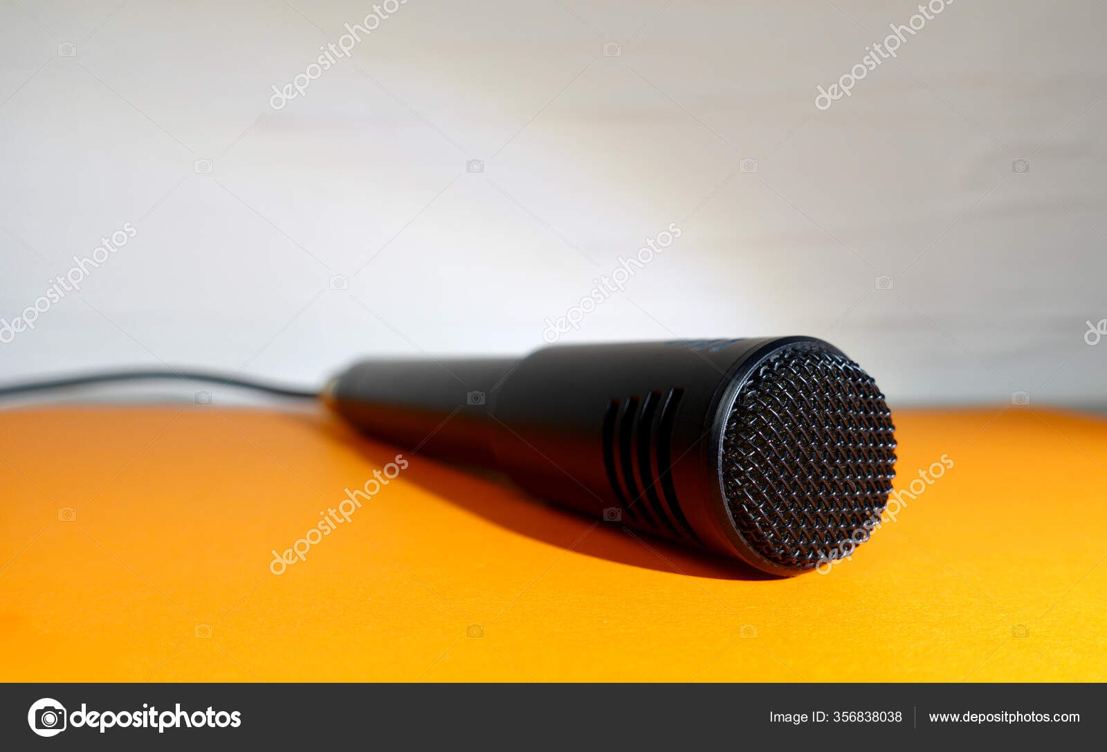 Professional Studio Microphone Green Backgrounds Copy Space Stock Photo