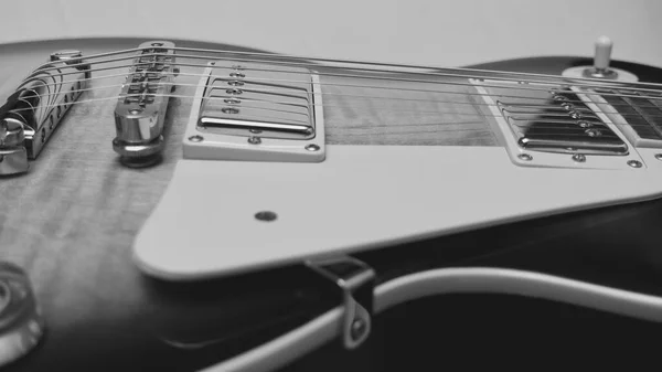 Fecho Guitarra Elétrica Espaço Para Cópia Preto Branco — Fotografia de Stock
