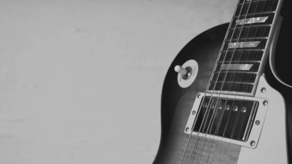 Nahaufnahme Einer Elektrischen Gitarre Kopierraum Schwarz Weiß — Stockfoto