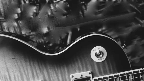 Guitarra Eléctrica Vintage Primer Plano Copiar Espacio Blanco Negro —  Fotos de Stock