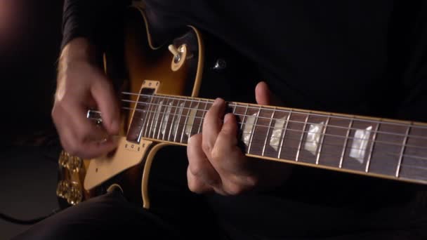 Guitarist Plays Electric Guitar Slow Motion 100P — Stock Video