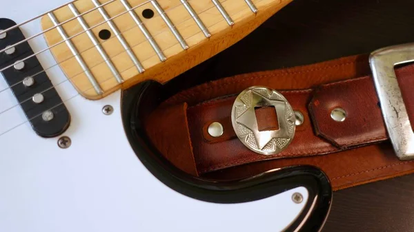 Electric Guitar Closeup Guitar Strap — Stock Photo, Image