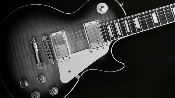 Electric Gitarı Fotokopi Alanı Olan Koyu Arkaplanı Kapatıyorlar Siyah Beyaz — Stok fotoğraf