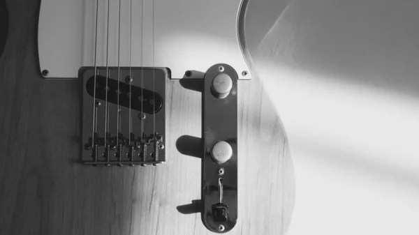 Vintage Electric Guitar Closeup Copy Space Black White — Stock Photo, Image