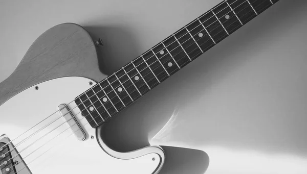 Vintage Electric Guitar Closeup Copy Space Black White — Stock Photo, Image