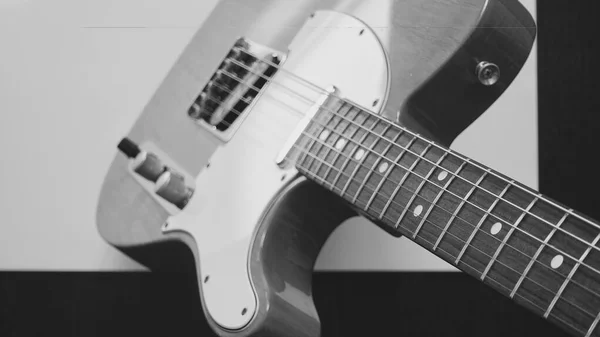 Vintage Electric Guitar Closeup Copy Space Black White — Stock Photo, Image