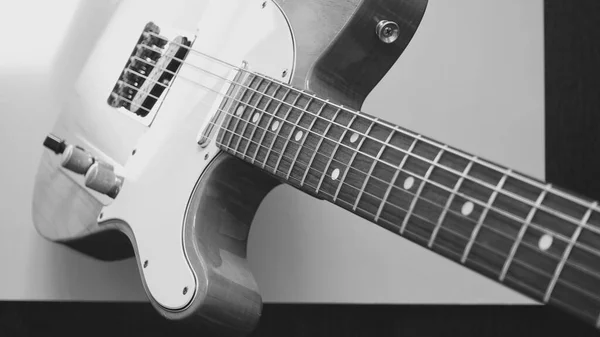 Klasik Elektro Gitar Kapanışı Uzayı Kopyala Siyah Beyaz — Stok fotoğraf