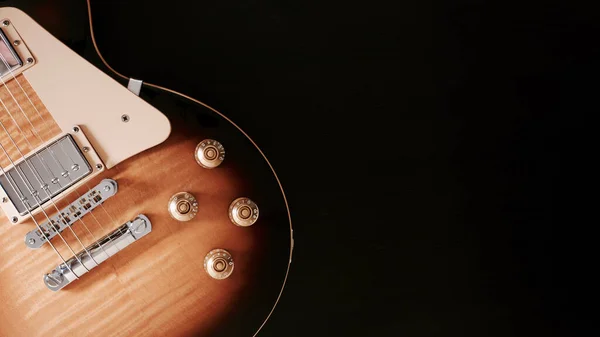 Vintage Closeup Guitarra Elétrica Fundo Escuro Com Espaço Cópia — Fotografia de Stock