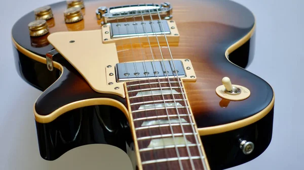 Vintage Gitara Elektryczna Zbliżenie Kolor Tła Przestrzenią Kopiowania — Zdjęcie stockowe