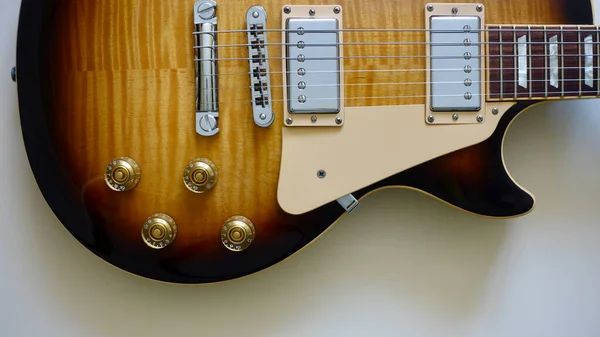 Vintage Elektrická Kytara Detailní Záběr Barva Pozadí Kopírovacím Prostorem — Stock fotografie