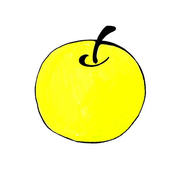 Jasné Šťavnaté Jablko Nakreslené Značkou Izolované Bílém Pozadí Minimalismus Otisk — Stock fotografie