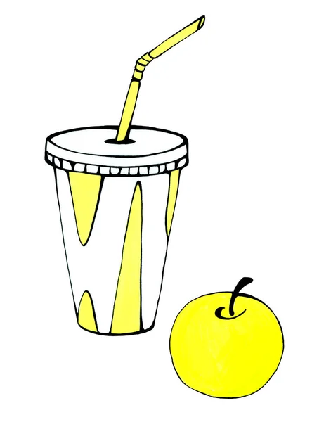 Яблуко Яблуко Розташований Білому Тлі Малював Маркері Illustration Graphic Print — стокове фото