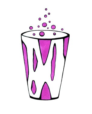 Kalemle çizilmiş cam, floresan sarısı. Beyaz arka planda izole edilmiş. Minimalizm kavramı. Elbiselerin üzerinde parmak izi. Çıkartma. Kafe için menü..