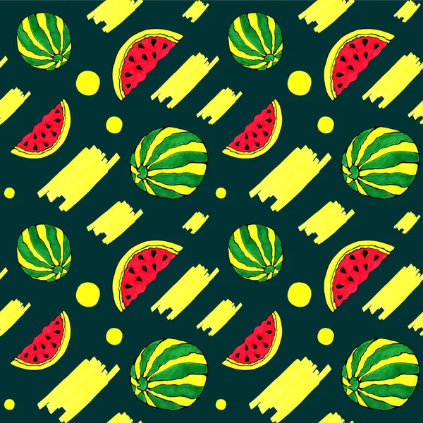 Watermeloen Veelkleurig Naadloos Patroon Heldere Contrasterende Combinaties Van Groen Geel — Stockfoto