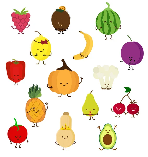 Gyümölcsöt Aranyos Arcvektor Kawaii Emoji Gyümölcs Klipsz Művészet Kókusz Citrom — Stock Vector