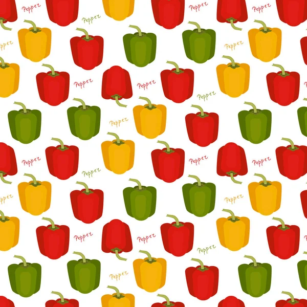 Red Green Yellow Peppers Seamless Pattern White Background Identical Gaps — Stock Vector