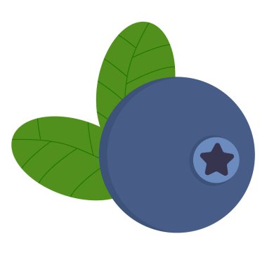 Yapraklı yaban mersini ikonu. Berry çiftlik pazarı, meyve salatası tarifi veya web tasarımı için tasarlandı. Düz bir şekilde gölgeli vektör çizimi. Beyaz arkaplanda izole.