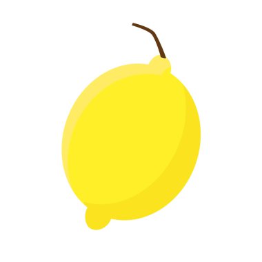 Parlak sarı limon vektör çizimi. Kahverengi kuyruklu yaz meyvesi, beyaz arka planda izole edilmiş meyve grafik simgesi veya yazdırma.